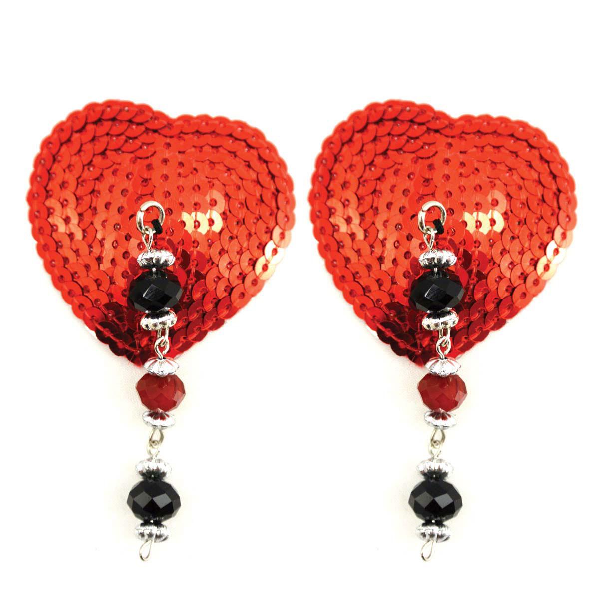 Bijoux de Nip Heart Red Sequin Pasties w- Facet Beads