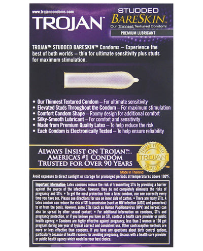 Trojan Studded Bareskin Condoms - Box Of 10