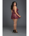 Eyelash Lace Babydoll w/Underwire Cups & Lace Thong Mulberry